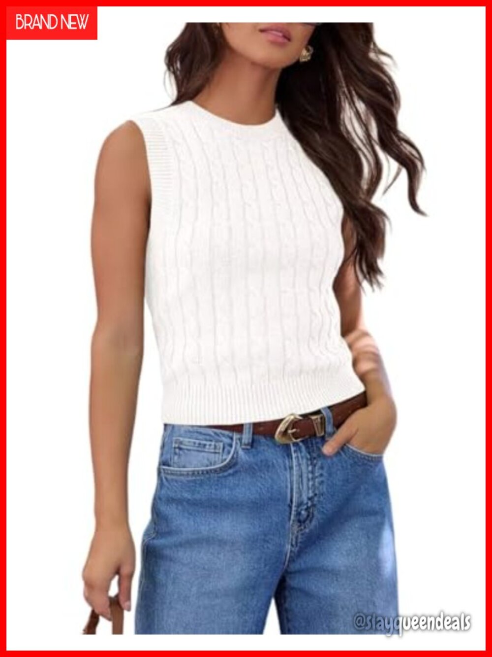 Cable Knit Crop Sweater Vest Sleeveless Tank Top Ribbed Knit